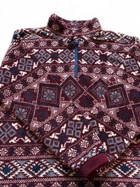 Men's Burgundy Fair Isle Quarter-Zip Pullover